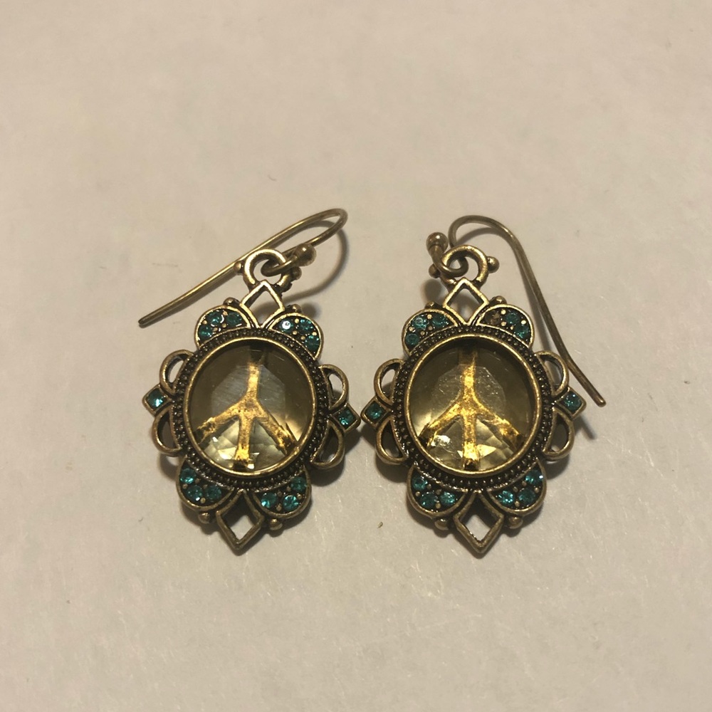 Gold Lucky Brand Peace Sign Earrings